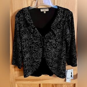 Notations Black Silver Crystal Cardigan Velvet Shell NWT Size PM Festive
Party